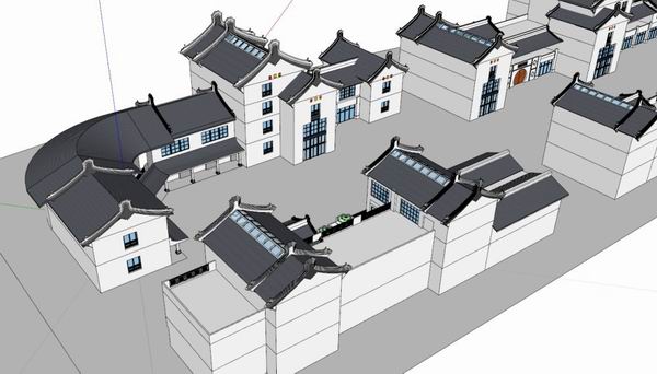 SketchUp Business Model: Multi-Story Commercial Street in Traditional Chinese Style