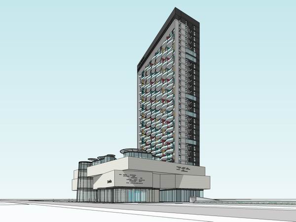 Modern High-Rise Office Building Model in SketchUp