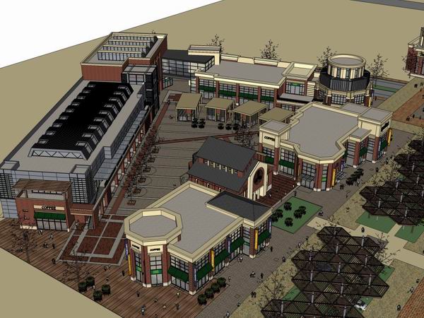 SketchUp Business Model: Multi-Story Commercial and Pedestrian Street in American Classical Style