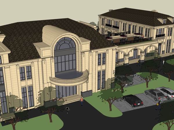 Multi-Story French Classical Style Clubhouse Residential Model in SketchUp