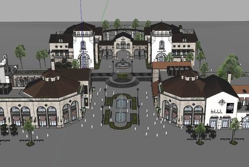 SketchUp Business Model: Multi-Story Classical Style Commercial Street Design