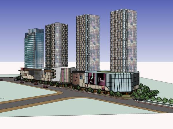 SketchUp Complex Model: Multi-Story High-Rise Office Building, Hotel, and Commercial Space in Modern Style