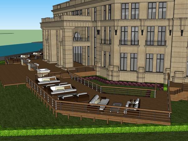 Classical Multi-Story Resort Hotel and Clubhouse Model in SketchUp
