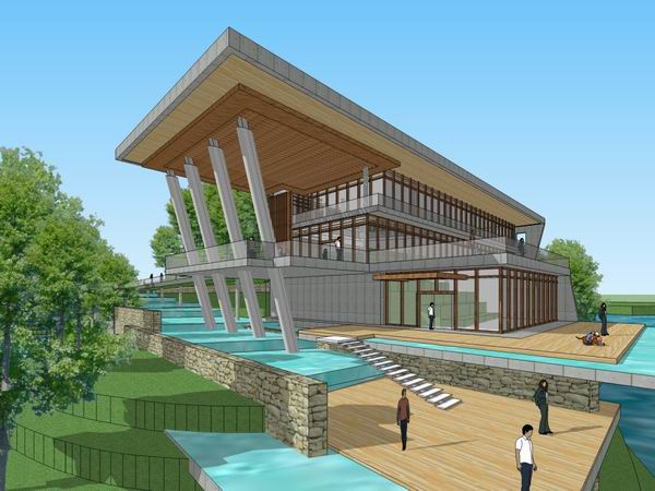 Modern Multi-Story Leisure Clubhouse Landscape Model in SketchUp