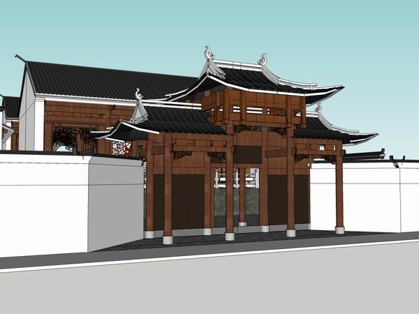 SketchUp Model of a Multi-Story Chinese Ancestral Hall in Traditional Ancient Style
