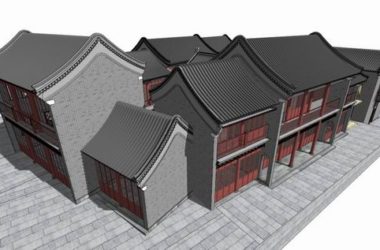SketchUp Model of Traditional Multi-Story Chinese Ancient Buildings with Gabled Roofs-BIM WORLD