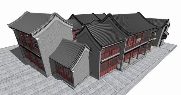 SketchUp Model of Traditional Multi-Story Chinese Ancient Buildings with Gabled Roofs