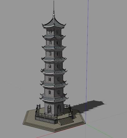 SketchUp Model of Ancient Chinese Architecture: Multi-Story Seven-Story Landscape Pagoda