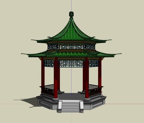 Chinese-Style Pavilion Sketch Model in SketchUp