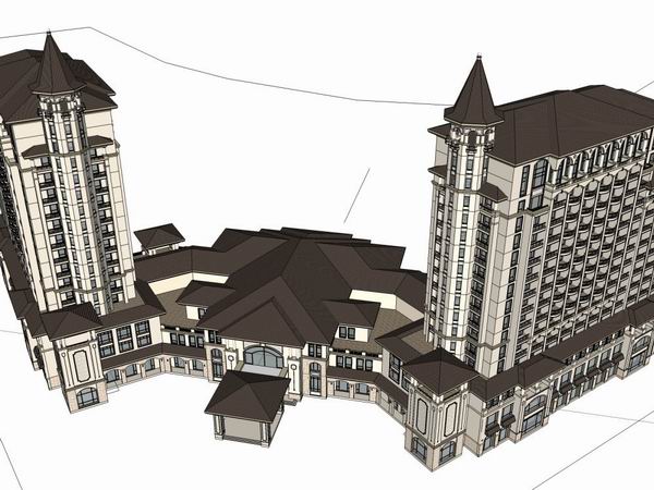 SketchUp Model of a European Classical High-Rise Hotel