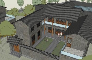 SketchUp Multi-Story Chinese-Style Resort Hotel Model-BIM WORLD