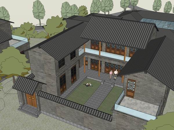 SketchUp Multi-Story Chinese-Style Resort Hotel Model