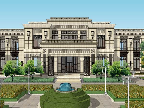 SketchUp Residential Model: Multi-Story Sales Office in Classical Style