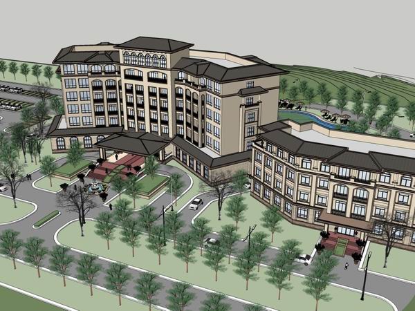 Classical High-Rise Hotel Model in SketchUp