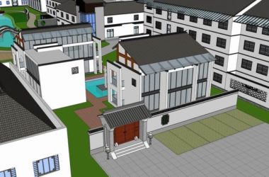 Modern Multi-Story Chinese-Style Resort Hotel Model in SketchUp-BIM WORLD