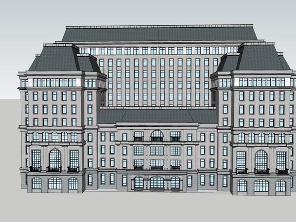 SketchUp Hotel Model | High-Rise Classical Style Hotel and Office Building
