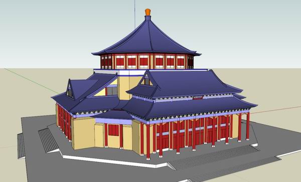 SketchUp Cultural Model: Multi-Story Chongqing Hall Featuring Traditional Chinese Architecture