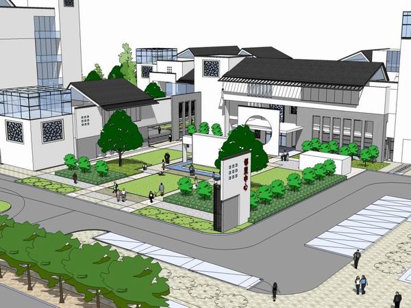 SketchUp Residential Model: Multi-Story Urban Activity Center with Modern Chinese Design