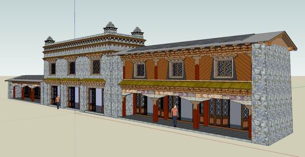 SketchUp Business Model: Multi-Story Traditional Tibetan Street Shops in Classic Commercial Style