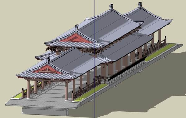 SketchUp Model of a Multi-Story Covered Bridge in Traditional Chinese Architecture