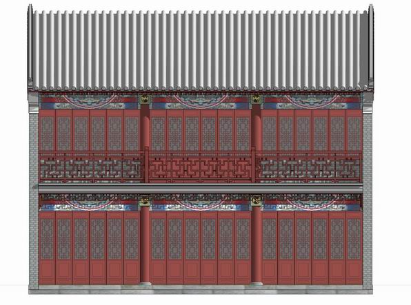 SketchUp Model of Multi-Storey Chinese Ancient Building with Curved Ridge Roof