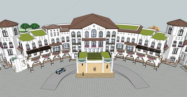 SketchUp Business Model: Multi-Story Commercial Club in Spanish Classical Style