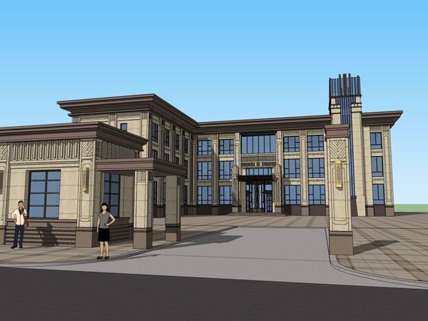 Classical Multi-Story Office Building Model in SketchUp