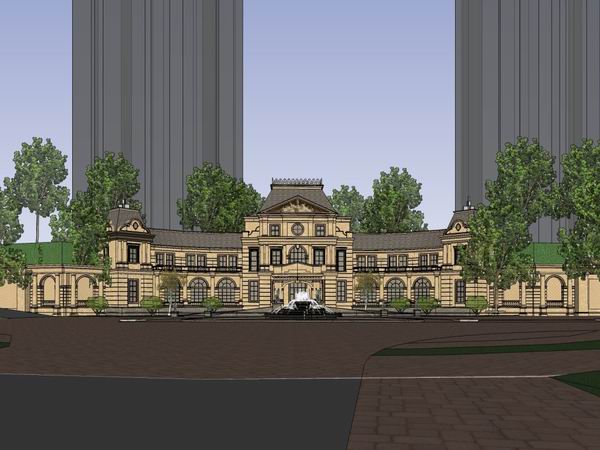 SketchUp Residential Model: Multi-Story French Classical Clubhouse