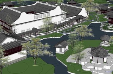 SketchUp Landscape Model | Multi-Story Leisure Club with Chinese-Inspired Design-BIM WORLD
