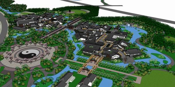SketchUp Landscape Model: Multi-Story Clubhouse Hotel with Chinese-Inspired Design