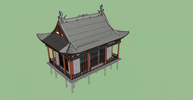 SketchUp Model of Ancient Chinese Architecture with Attic Design