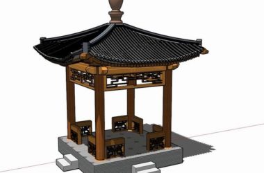 SketchUp Model: Four-Corner Pavilion in Traditional Chinese Style-BIM WORLD
