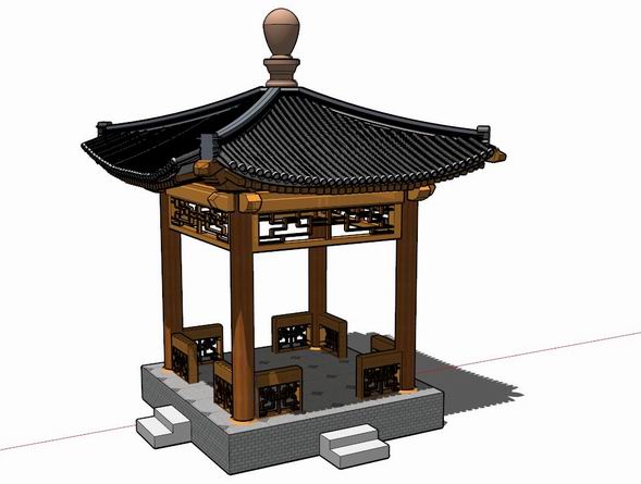 SketchUp Model: Four-Corner Pavilion in Traditional Chinese Style
