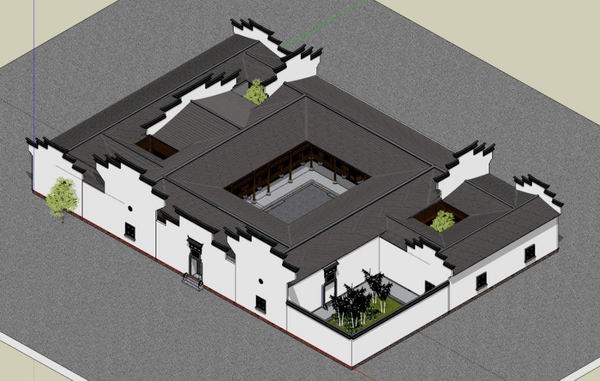Multi-Story Huizhou-Style Residence | SketchUp Residential Model in Traditional Chinese Design
