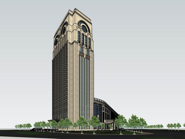 SketchUp Hotel Model: High-Rise Commercial Building in European Classical Style