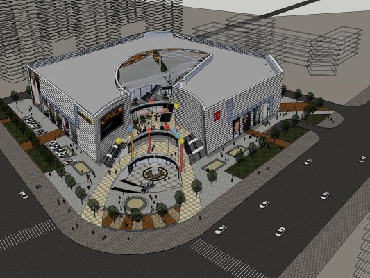 SketchUp Business Model: Modern Multi-Story Shopping Mall and Commercial Center Design