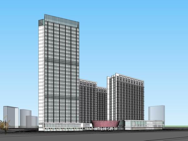 SketchUp Complex Model: Multi-Story High-Rise Office, Commercial, and Modern Hotel Building
