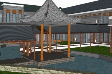 SketchUp Landscape Model: Multi-Story Visitor Reception Center with Chinese-Style Garden-BIM WORLD