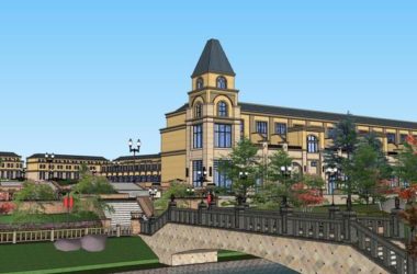 SketchUp Business Model: Multi-Story Commercial and Pedestrian Street in Classical Style-BIM WORLD