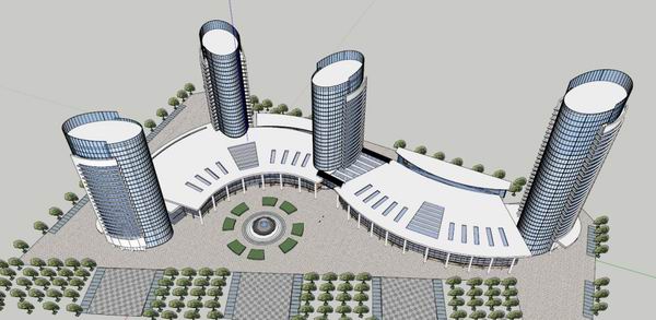 SketchUp Complex Model: Multi-Story High-Rise Office, Hotel, and Conference Center in Modern Style
