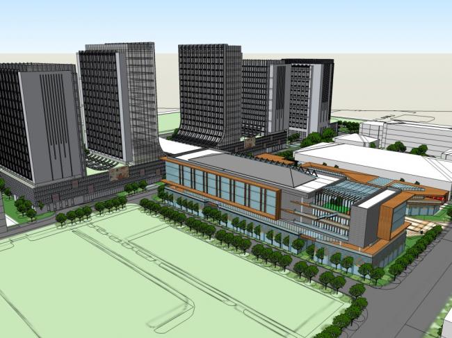 SketchUp Complex Model: Multi-Story High-Rise Office, Hotel, and Commercial Building in Modern Style