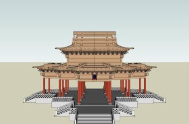 SketchUp Model of Ancient Chinese Multi-Story Light Hall with Beamed Architecture-BIM WORLD