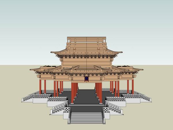 SketchUp Model of Ancient Chinese Multi-Story Light Hall with Beamed Architecture