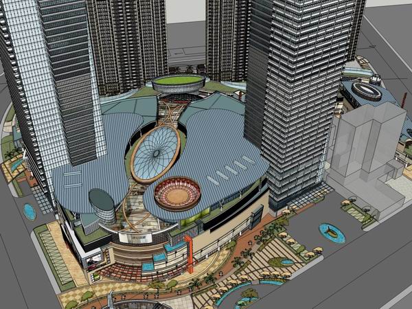 SketchUp Complex Model: Modern Super High-Rise Office, Residential, and Ground-Level Commercial Building