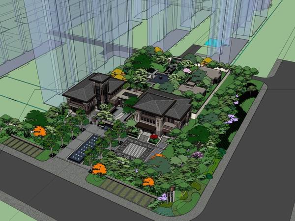 SketchUp Multi-Story Residential and Sales Office Model in Classical Style