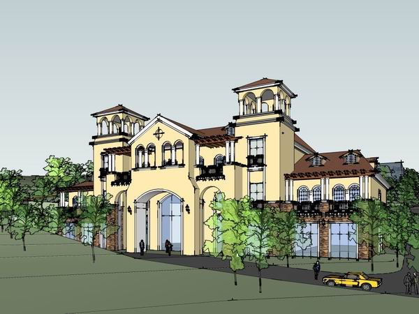 Multi-Story Mediterranean Hotel Model in Classic Style | SketchUp Design
