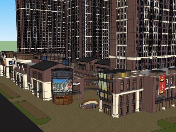 SketchUp Complex Model: High-Rise Mixed-Use Building with Ground-Floor Commercial, Hotel, and Residential Spaces in Classical Style