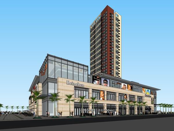 SketchUp Business Model: Modern High-Rise Apartments and Commercial Streets