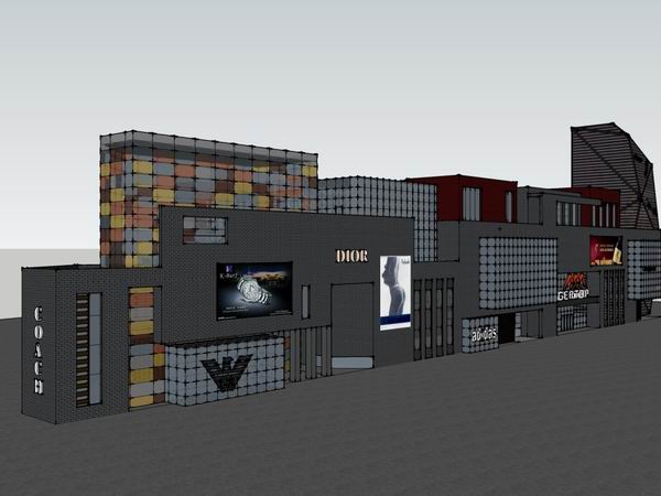 SketchUp Business Model: Modern Multi-Story Commercial Street Design