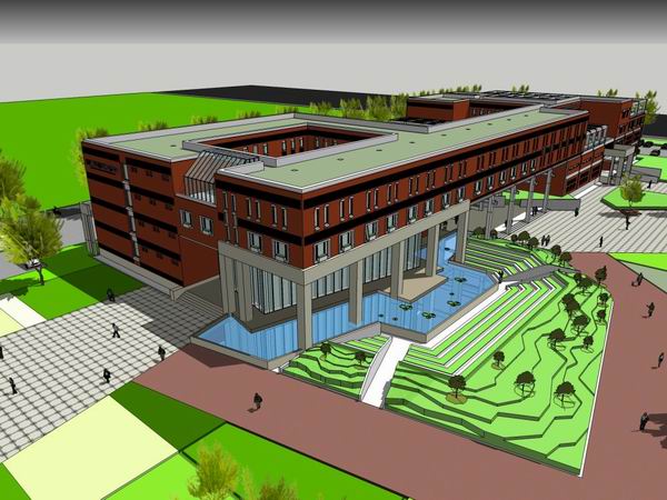 Multi-Story International Exchange Center for College Students | Modern Campus Education Building in SketchUp